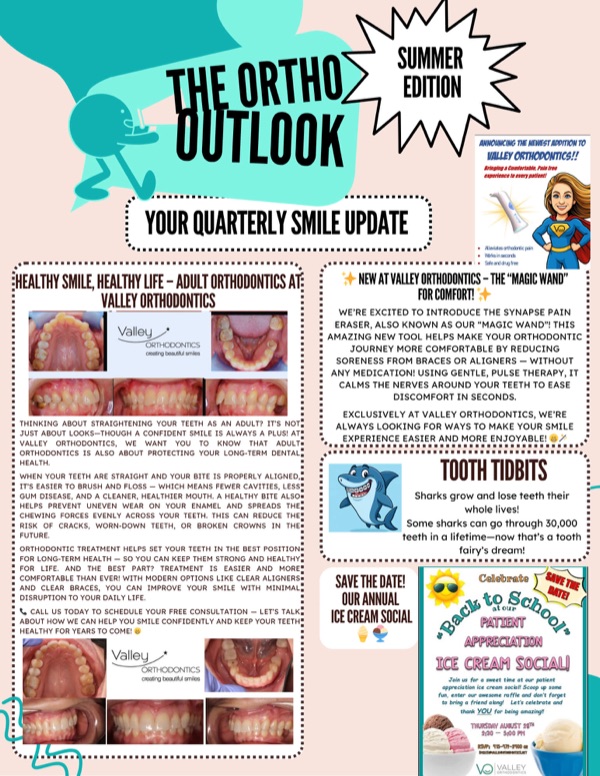 Cover of the Summer 2025 issue of The Ortho Outlook, the Valley Orthodontics quarterly newsletter