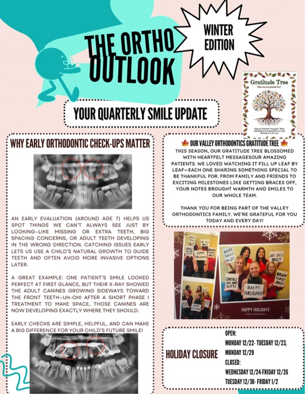 Cover of the Winter 2025 issue of The Ortho Outlook, the Valley Orthodontics quarterly newsletter