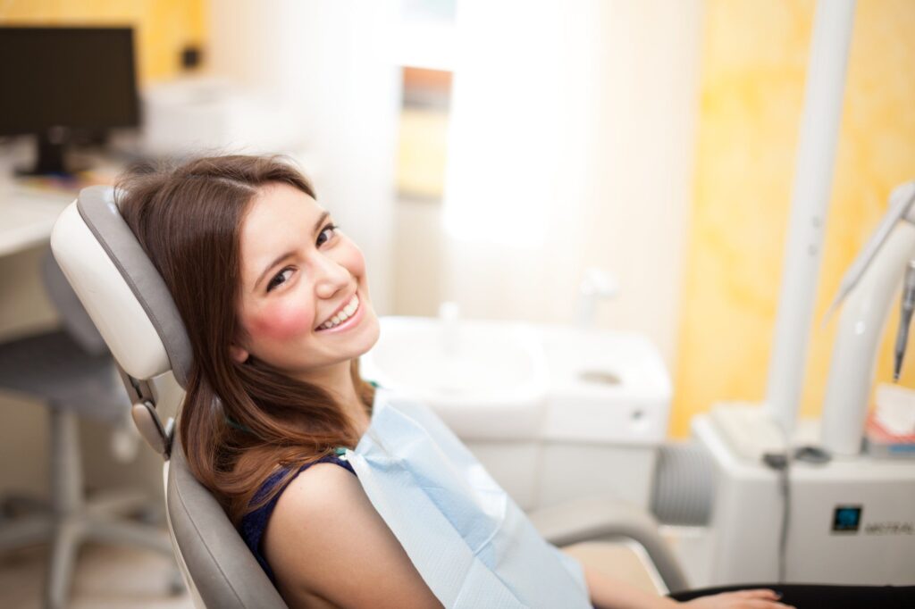 Woman receiving orthodontic care at the dentist